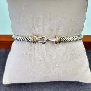 David Yurman 925 & 18k Gold 4mm Cable Buckle Bracelet-XS